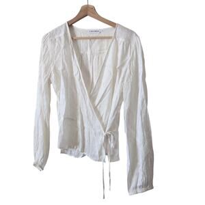 Lacausa Women's White Wrap Top - Size L Embroidery Boho Relaxed Anthropologie
